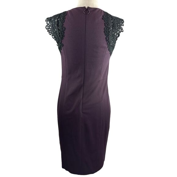 Akris Punto Sheath Dress Crochet Mesh Cap Sleeves Eggplant Purple Women's Size 8 - Picture 10 of 16